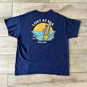 Rest Easy Skull T Shirt Men's XL Blue LOST AT SEA Message In A Bottle